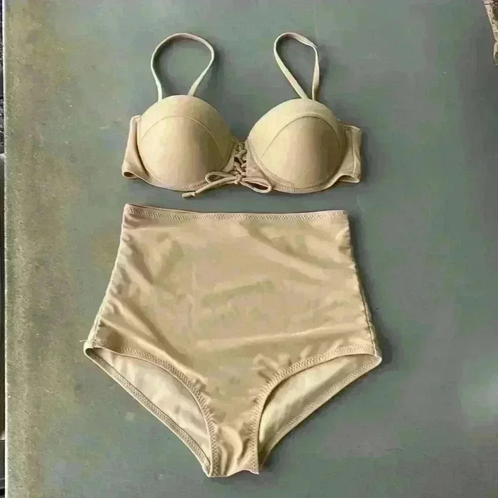 Ree Bees Swimwear Taupe High Waist Two Piece Bikini Set Size S